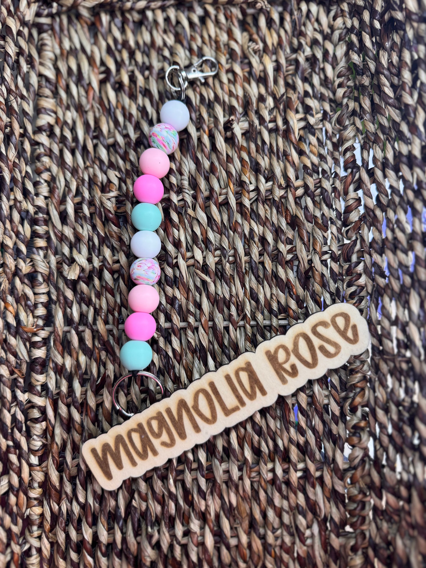 Spring Floral Silicone Beaded Keychain